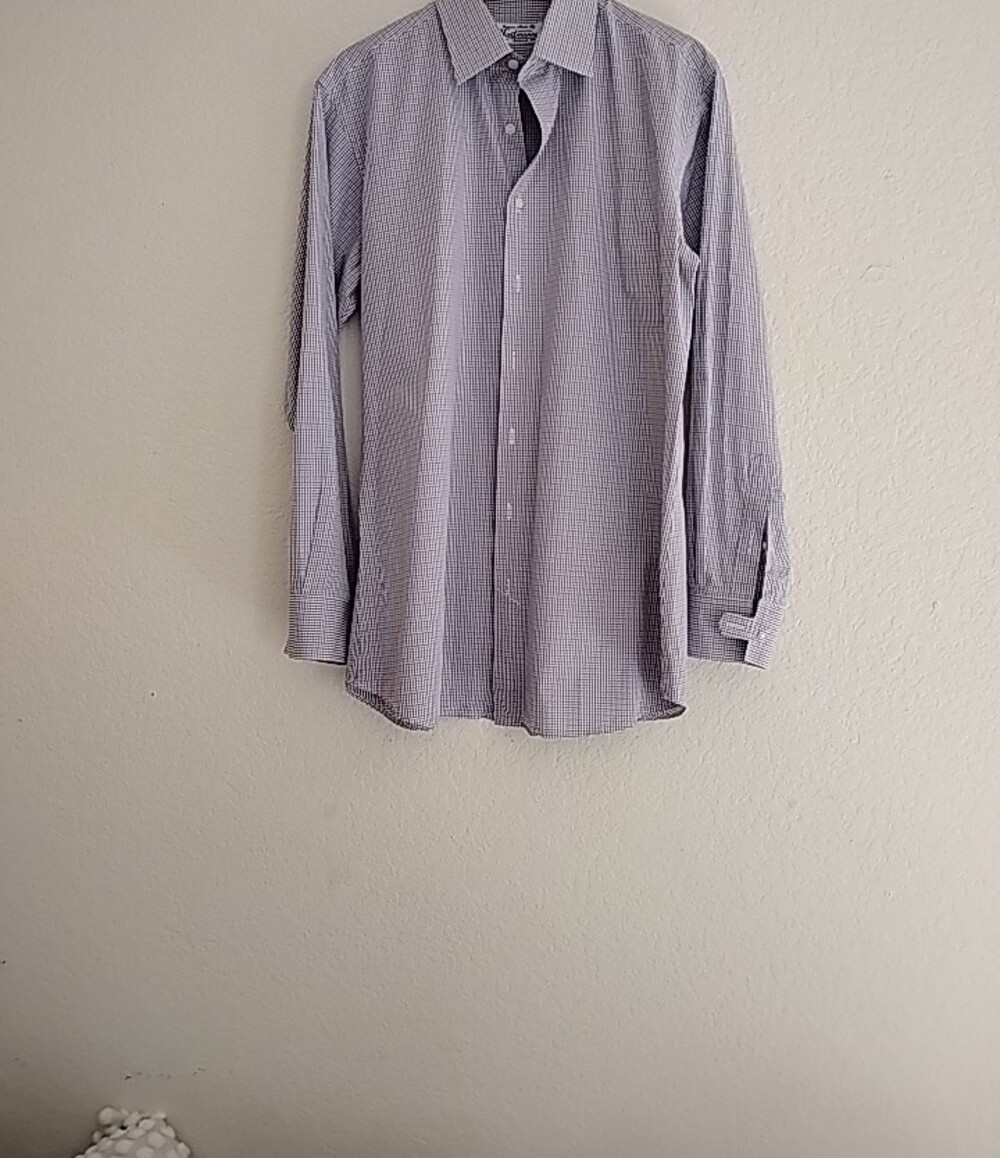 Tall Men’s White/Pink/Blue Micro-Check Dress Shirt - Picture 3 of 7